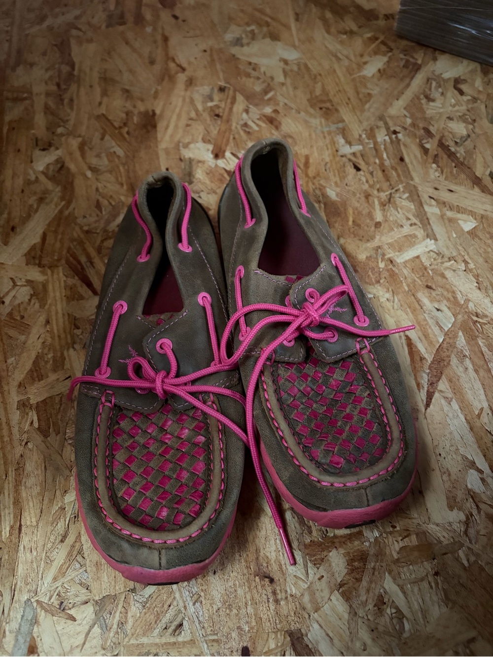 Twisted X Brown Suede Moccasins with Pink Accents 8.5